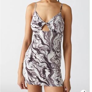 Urban Renewal Remnants Y2K Mod Twisted Front Mini Dress Marble Brown Stretch SP